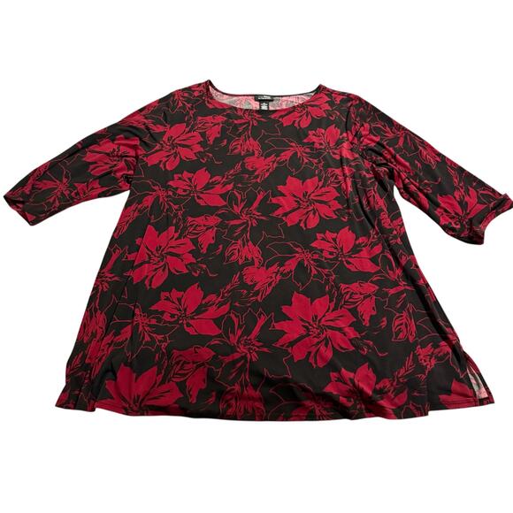 NWOT Catherines Women's Plus Size Anywear Tunic 3X 26/28W Red Black Floral - Picture 2 of 8
